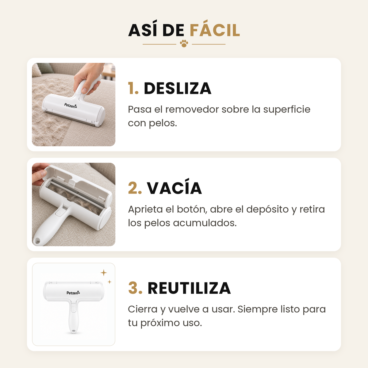Removedor de Pelos— Sin Pelos y Sin Cintas Adhesivas